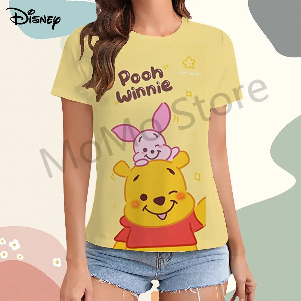 Kawaii Disney Winnie The Pooh Women's T-Shirt O Neck Y2k 2024 Youthful Woman Clothes Summer Short Sleeve New Tops XS-3XL Lovely