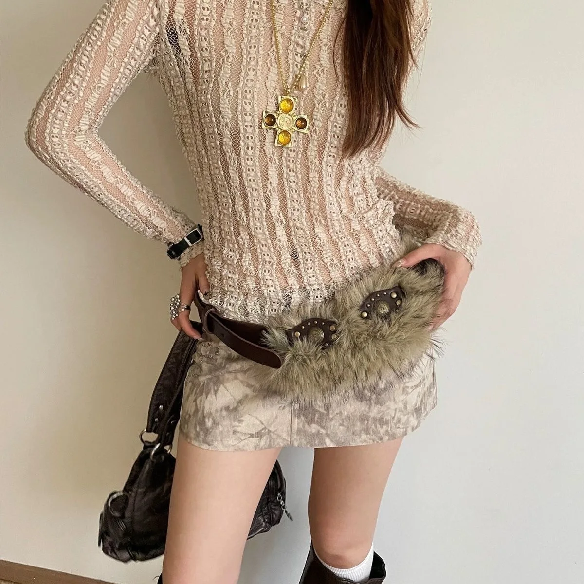 Bohemian Women's Belt Faux Fur Design Denim Shorts Dress Accessory Belt Nightclub Party Dance Belt Ethnic Style Niche Belts