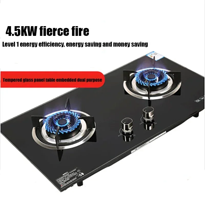 220v Home Household Energy-Saving Gas Stove Stainless Steel Glass Stove Double-Head Natural Gas Stove Electronic Pulse Ignition