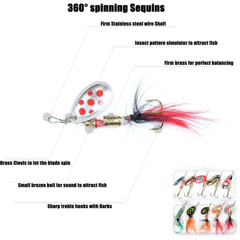 101 قطعة الصيد إغراء سبينر الطعم مع ريشة خطاف ثلاثي الديك الذيل الصيد إغراء ملعقة الطعم ل باس سمك السلمون المرقط سبينر #5