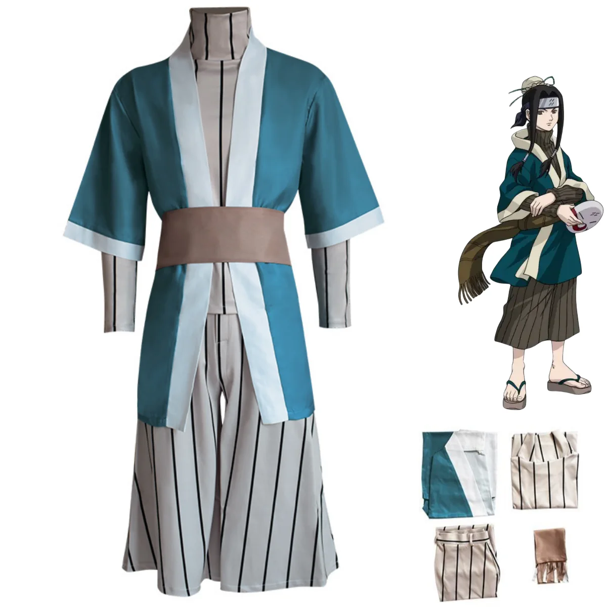 Disfraz de Cosplay de Anime Haku, Momochi Zabuza Entourage, capa tipo kimono japonés, forro a rayas, traje de Festival tradicional para hombre