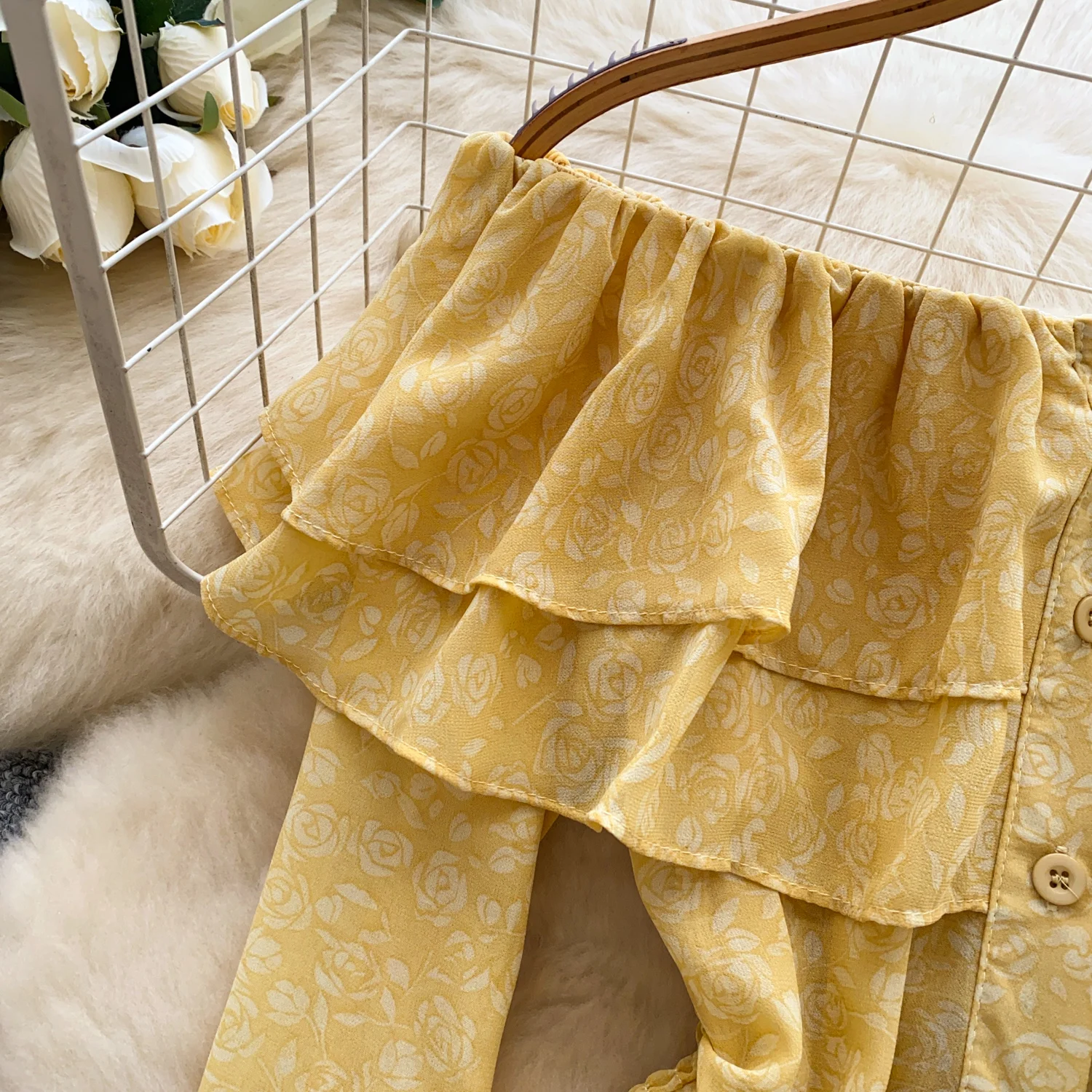 Y2k Goth Spice Girl chic ruffle button print pleated long sleeve T-shirt Women Shirt Female Slim Tops women clothing