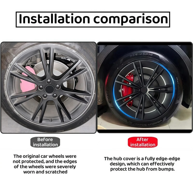 4PCS 허브 캡 성능 교체 휠 캡 Tesla Model Y 2018-2024 용 19 인치 자동차 Hubcap 전체 림 커버 액세서리 썸네일 2