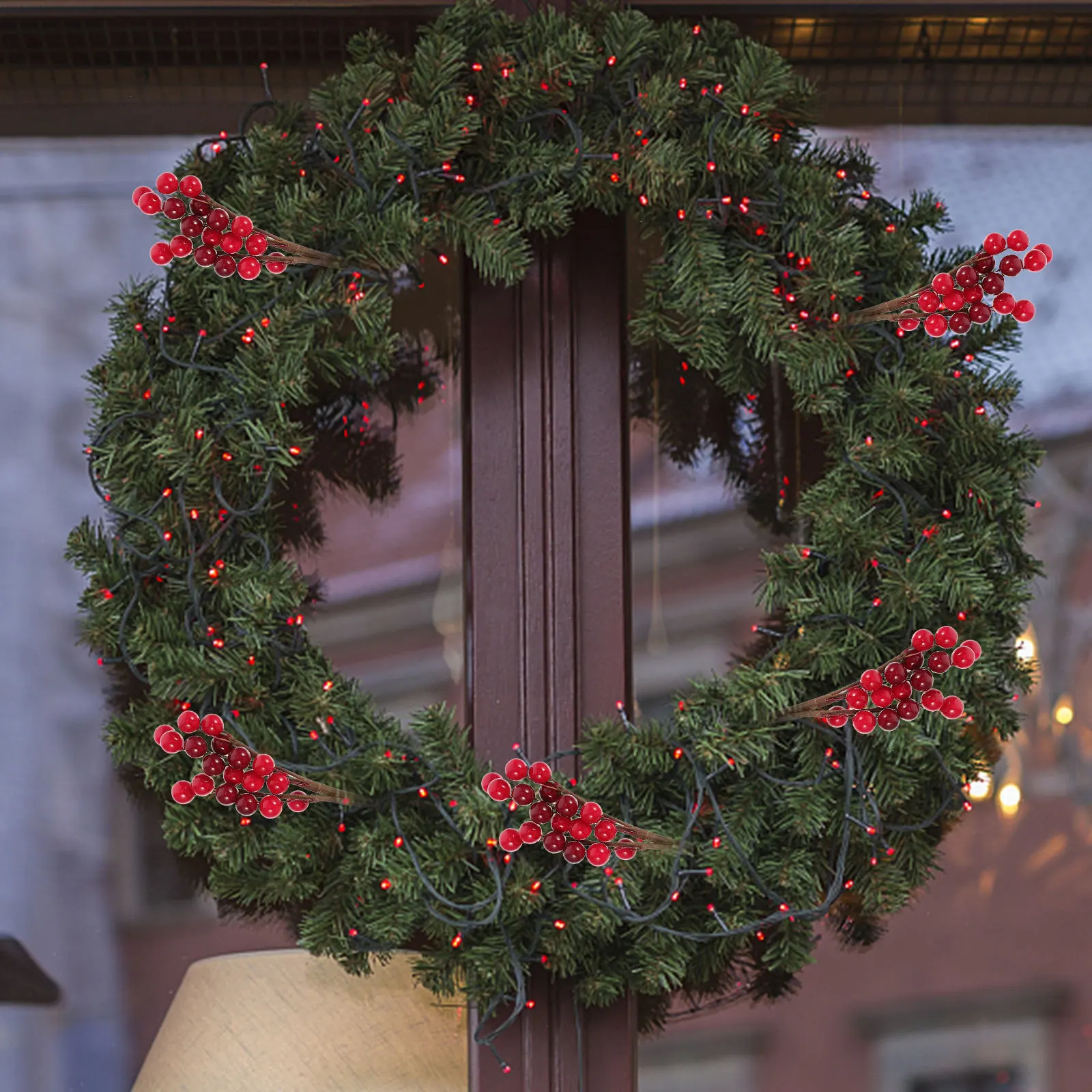 

10pcs Christmas Decoration Red Stems Artificial Fake Berry Branches For Xmas Wreath Making Table Decor Simulation Red Berry