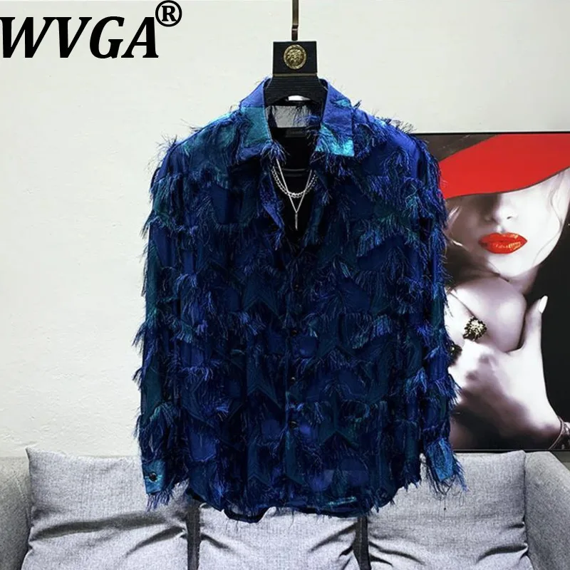 

WVGA Spring Summer New Men Tide Tassel Trendy Long Sleeve Shirt Niche Chic Casual Turn-Down Collar Tops Streetwear Ins W16621