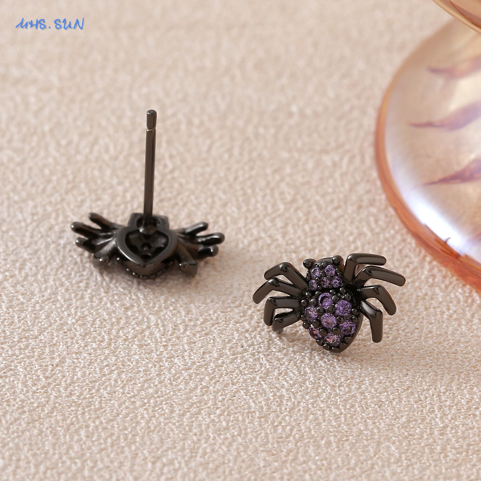 MHS.SUN الأرجواني مكعب الزركون الأسود العنكبوت وأقراط للنساء الرجال الهيب هوب الحيوانات هالوين مجوهرات مهرجان هدية حفلة