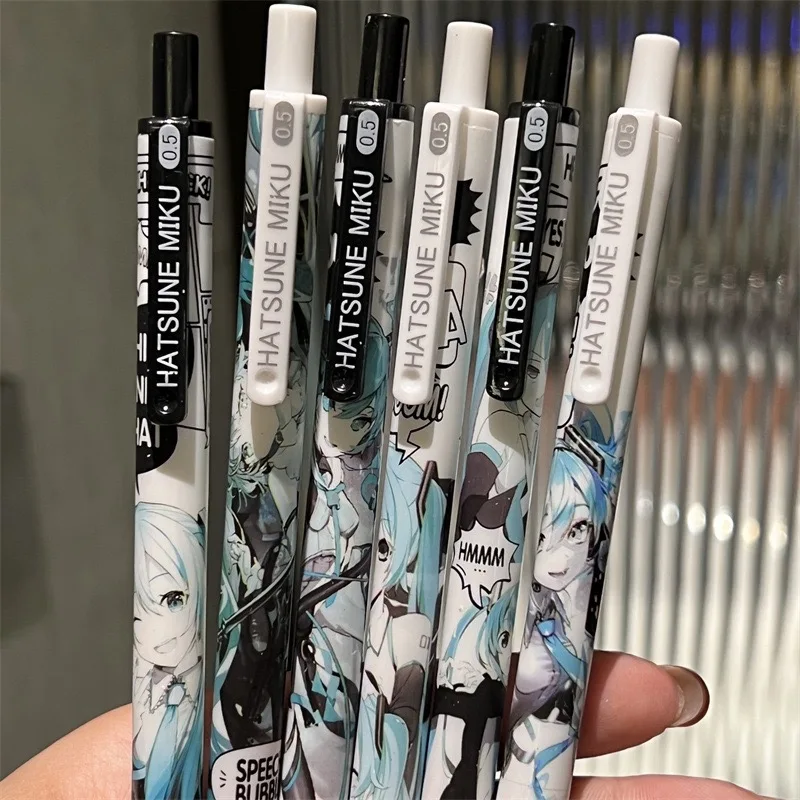 6 pièces Hatsune Miku stylo Gel stylo neutre ST 0.5mm plume encre noire stylo à bille étudiant examen écriture lisse Signature stylos papeterie