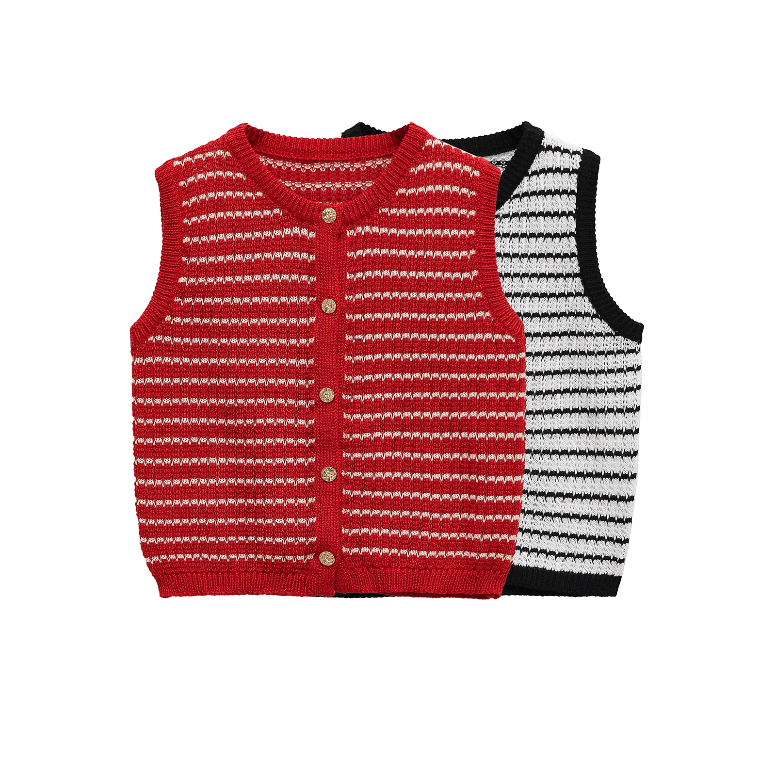 

Женский винтажный летний женский жилет в тонкую полоску, полый вязаный однобортный тонкий жилет без рукавов, укороченный топ Y2K 5039361