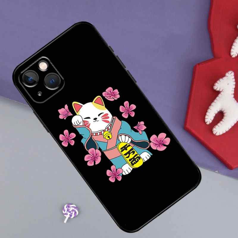 Lucky Cat Maneki Neko Japanese Phone Case For iPhone 16 15 14 11 12 13 Pro Plus X XR XS Max 13 Mini Soft TPU Cover