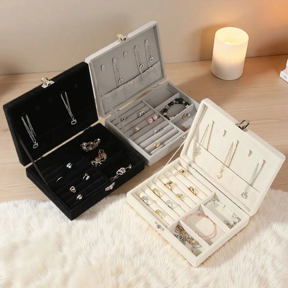 

Dustproof Jewelry Display Box Compact Jewelry Storage Box Ring Necklace Earrings Brooch Box High Quality For Bedroom Dressing
