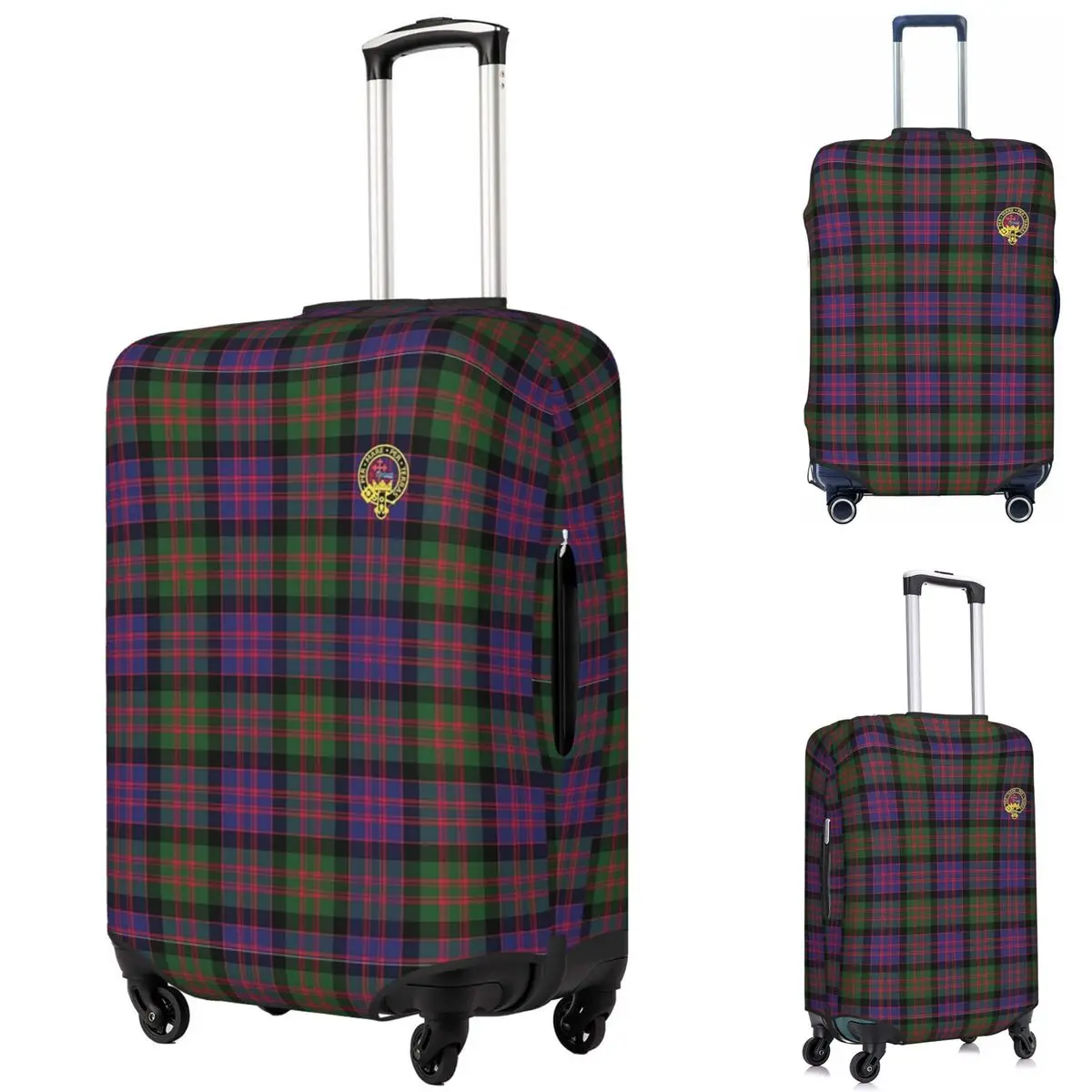 

The McDonald And MacDonald Clan Tartan With Badge By Faelee Suitcase Cover Protection Elastic Travel Luggage Protector Covers