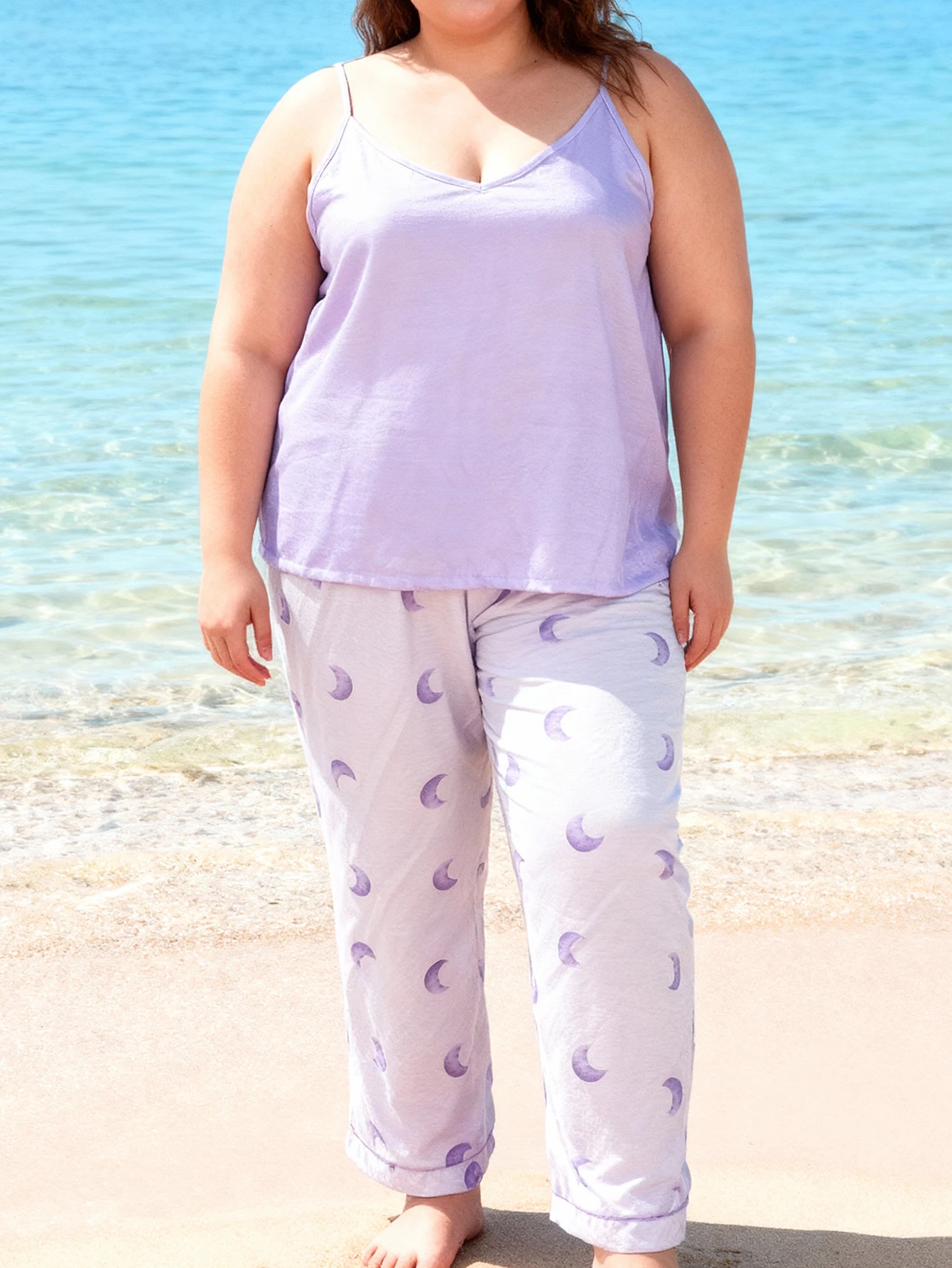 

Plus Size Women's Spring Summer Fashion Vacation Style Cami Top & Pants Soft Casual Pajamas Home Loungewear Set
