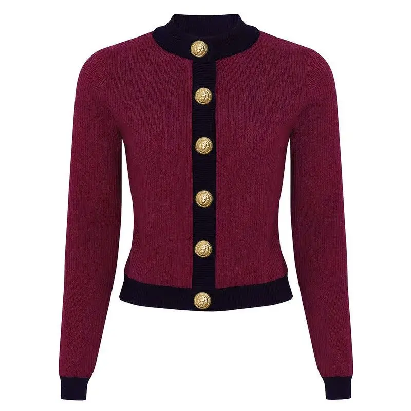 

High Quality Fashionable Knitted Long Sleeve Cardigan Women's Spring Autumn New Style Color Block Design Popular Internet Cel...