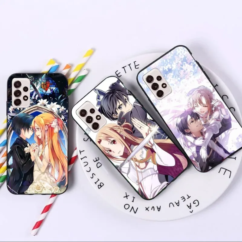 SAO Kirito Asuna Smart Phone Case for Samsung A91 A81 A73 A72 A71 A30S A20 A12 A13 A52 A53 4G 5G Black Soft Phone Cover Funda