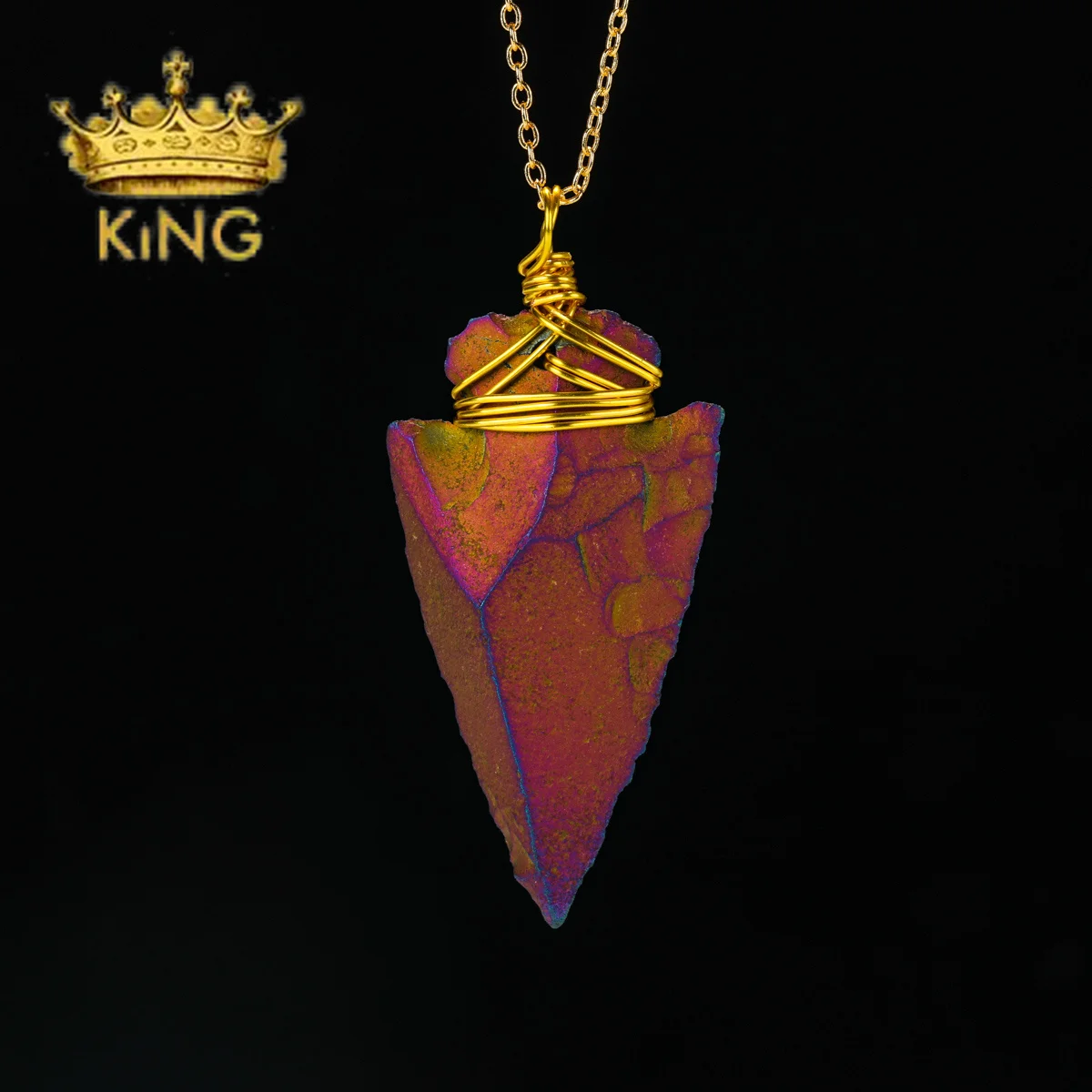 Natural Agate Titanium Color Stone Arrow Pendant Necklace with Silver/Gold Wire Wrapped Handmade Jewelry image 2