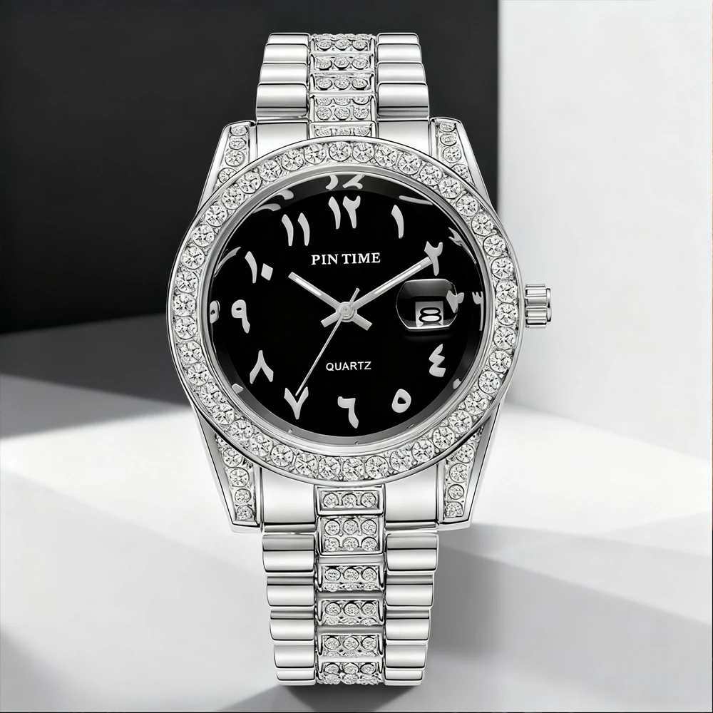 

Новые деловые джентльменские часы с односкладной застежкой, водостойкий дисплей даты, роскошный мужской кварцевый комплект с бриллиантами