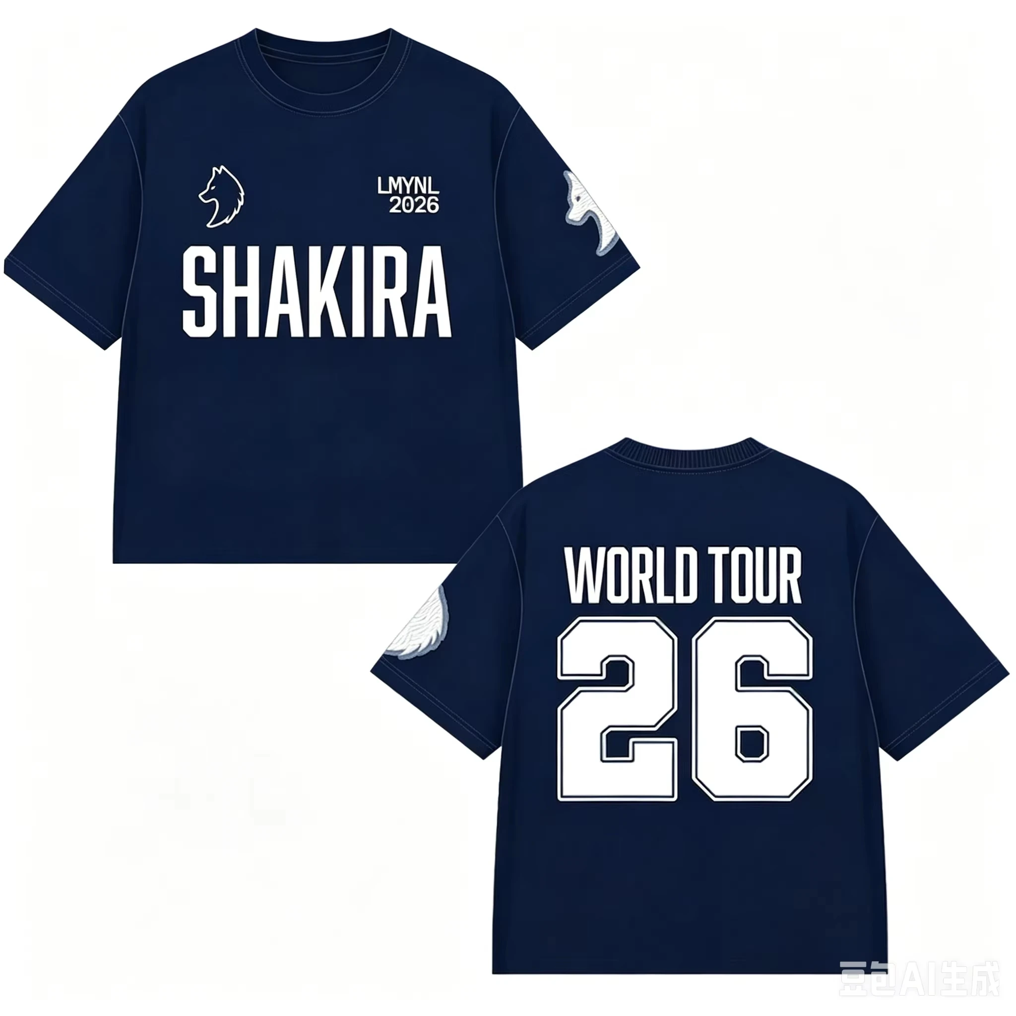 Unisex Shakira 2026 LMYNL World Tour T-Shirt, Beige Wolfskopf-Grafik mit der Zahl 26, Kurzarm-T-Shirt, locker geschnittenes Oberteil mit Rundhalsausschnitt für – Detail 5