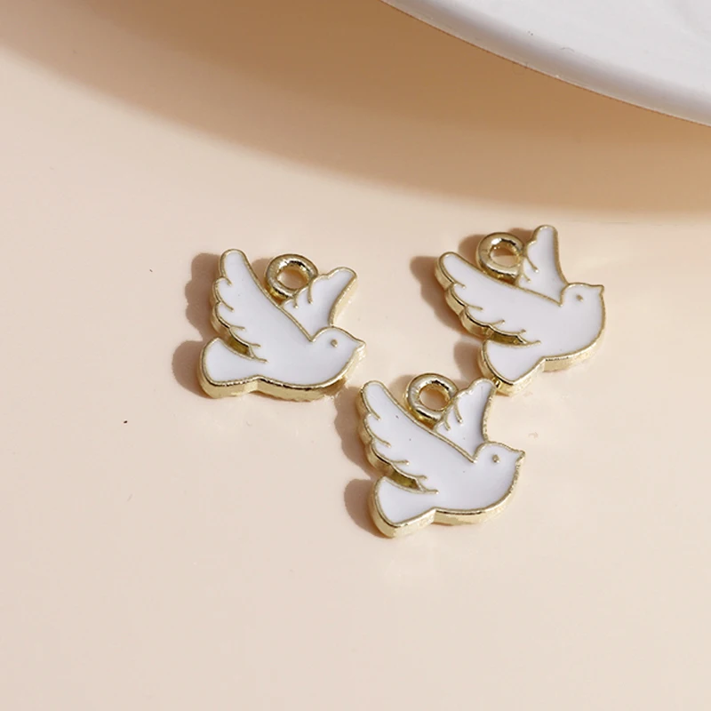 Image 5: 10 pièces 13*11mm émail paix Pigeon colombe breloques bricolage pour colliers pendentifs boucles d'oreilles Mini animaux breloques fabrication de bijoux accessoires