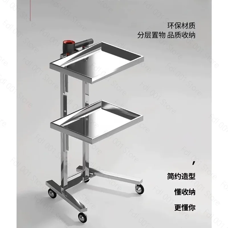 Stainless Steel Foldable Tool Cart Beauty Salon/Barber Shop Trolley Storage workbench supermarket 2-tier tool cart