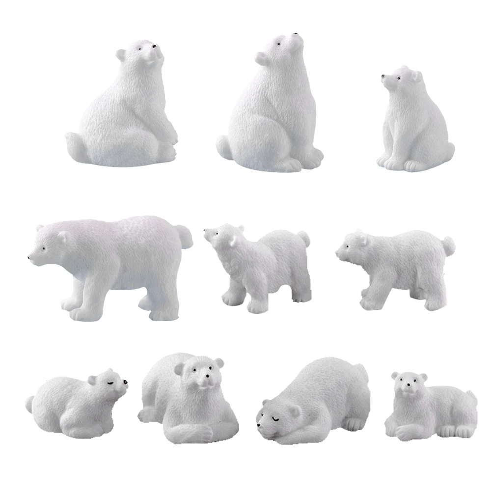 

10 pcs Polar Bear Resin Statues White Color Compact Size Unique Design Garden Decor DIY Model Animal Figurines Christmas