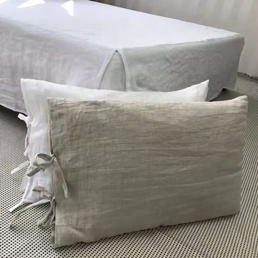 

2pcs 100% Linen Only Pillow Cover for Pillows, Tie-up Linen Pillowcase, Breathable, Antibacterial, Rectangular Cushion Cover