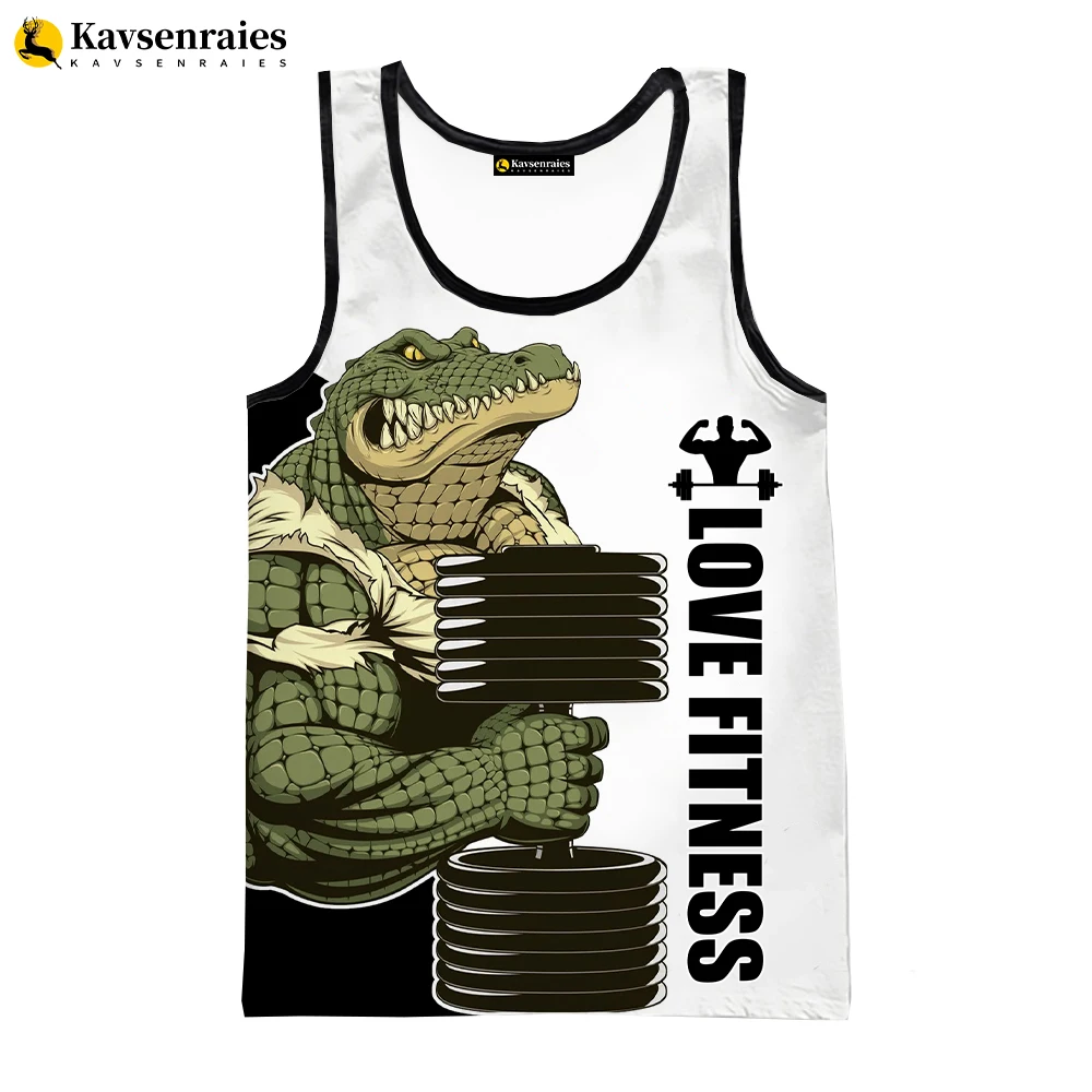 Crocodile Love Fitness 3D Tank Tops Cartoon Animal Letter Print Tops Men Summer Bodybuilding Streetwear GYM Sleeveless Vest