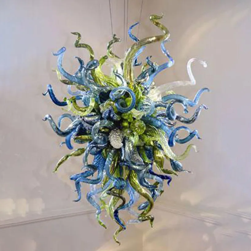 

Rustic Pendant Lights Room Art Decor Lamp Baby Blue and Olive Green Color Wonderful Hand Blown Glass Chandelier