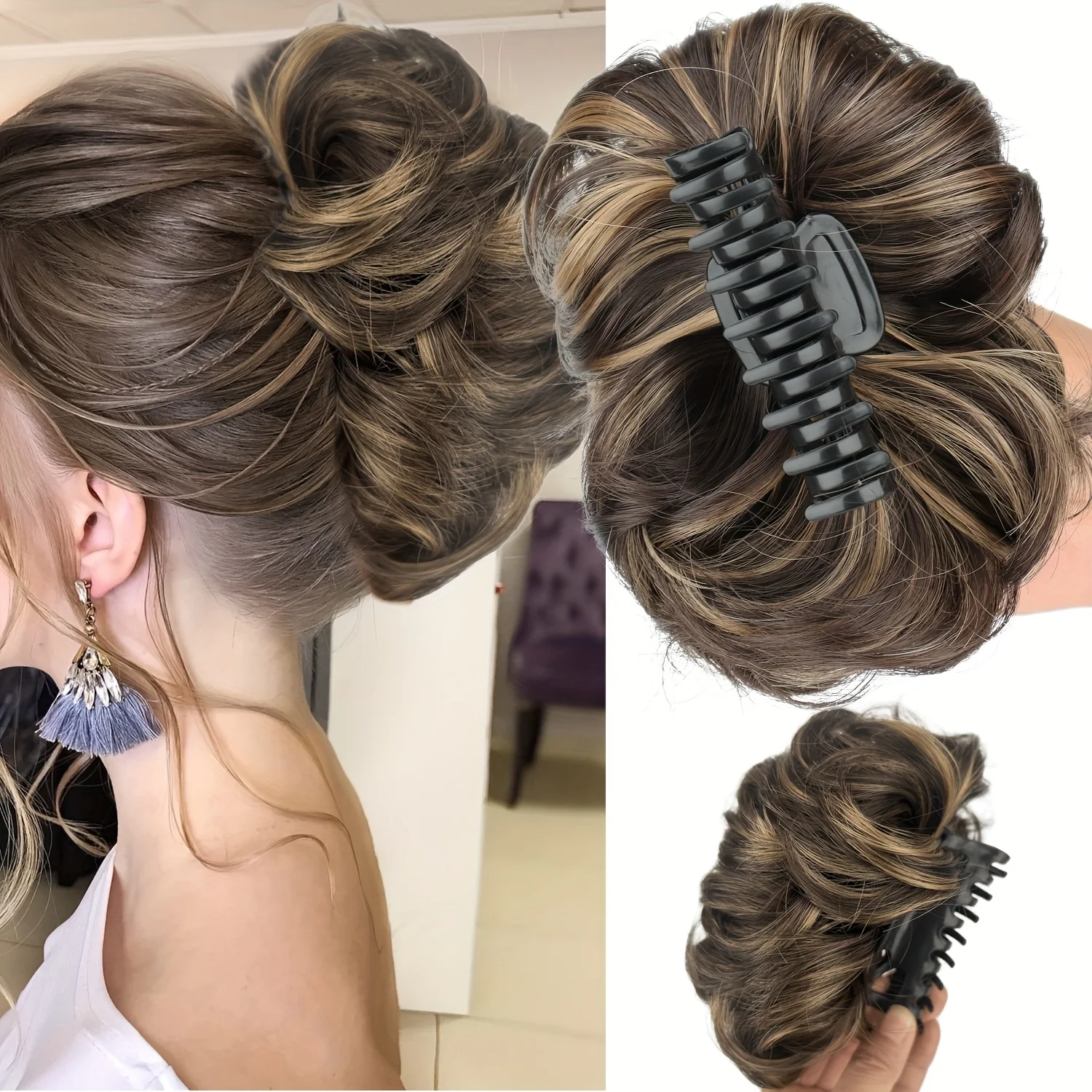 Klauenclip-Haarteil für unordentlichen Haarknoten, synthetischer, gewellter Haarknoten, Donut-Haarteil, Chignon-Haarteil, Haarverlängerung für Frauen und Mädchen