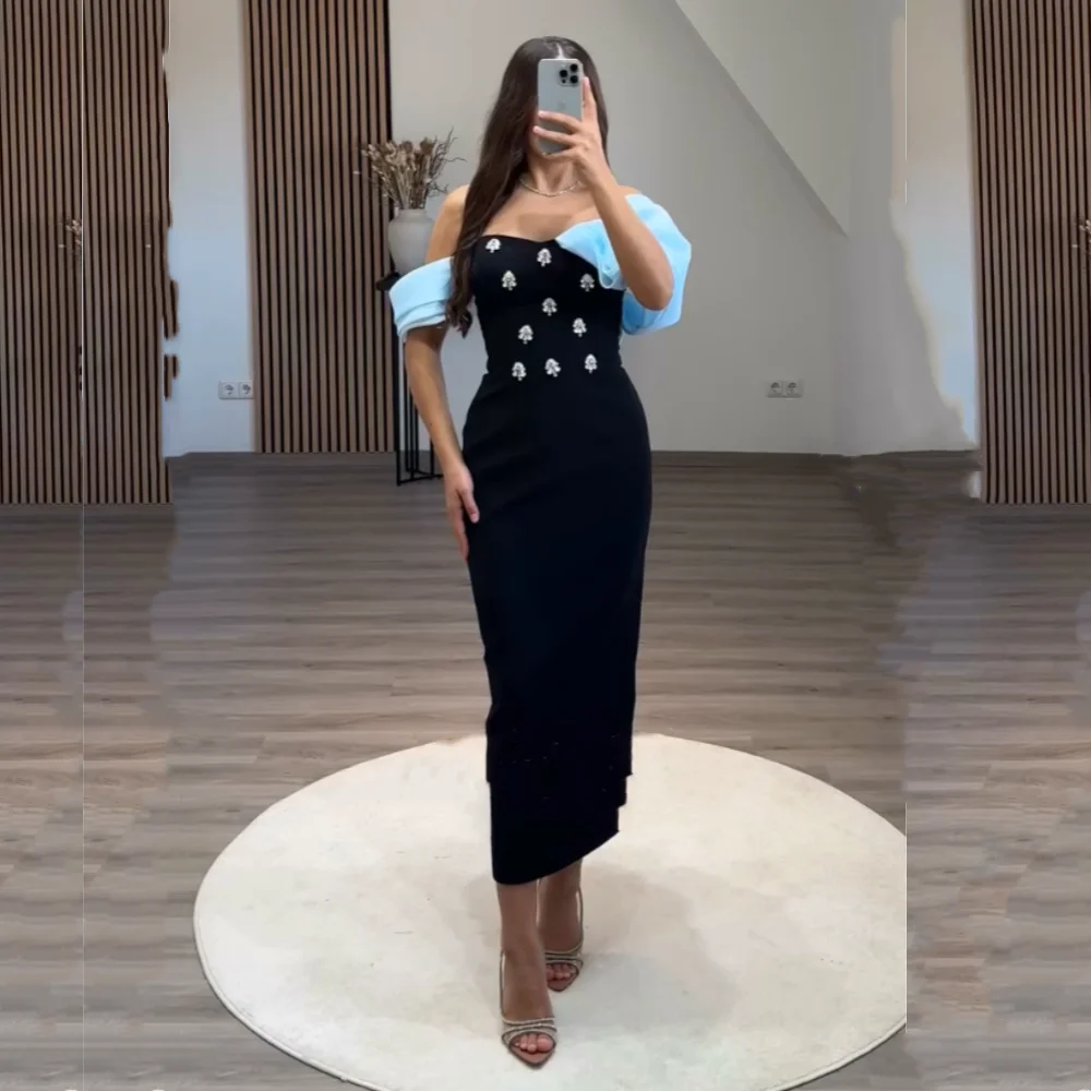 Customized Exquisite Jersey Pleat A-line Off-the-shoulder Midi Dresses Bespoke Occasion Dresses Modern Style Pastrol Unisex Chin