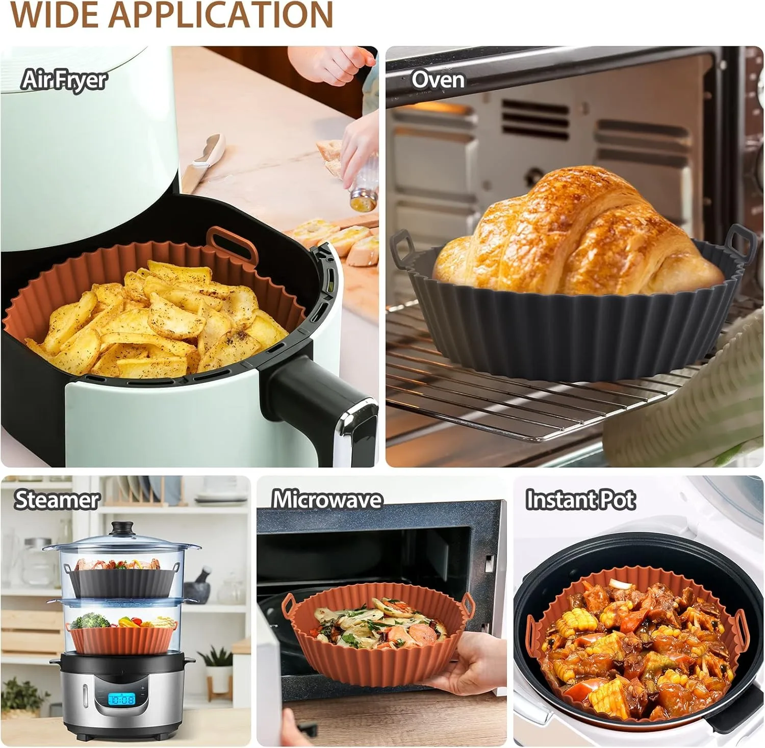 Airfryer-Silikonkorb, wiederverwendbares Backblech, Silikonform für AirFryer, Pizza, gebratenes Huhn, Korb für Air Fryer Liners, Zubehör