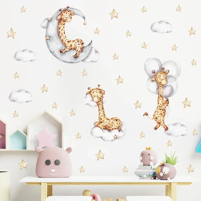 Cartoon Animals Vinyl Wall Stickers for Kids room Nursery Bear Bunny Giraffe Pattern Decals for Children Bedroom Home Decoration