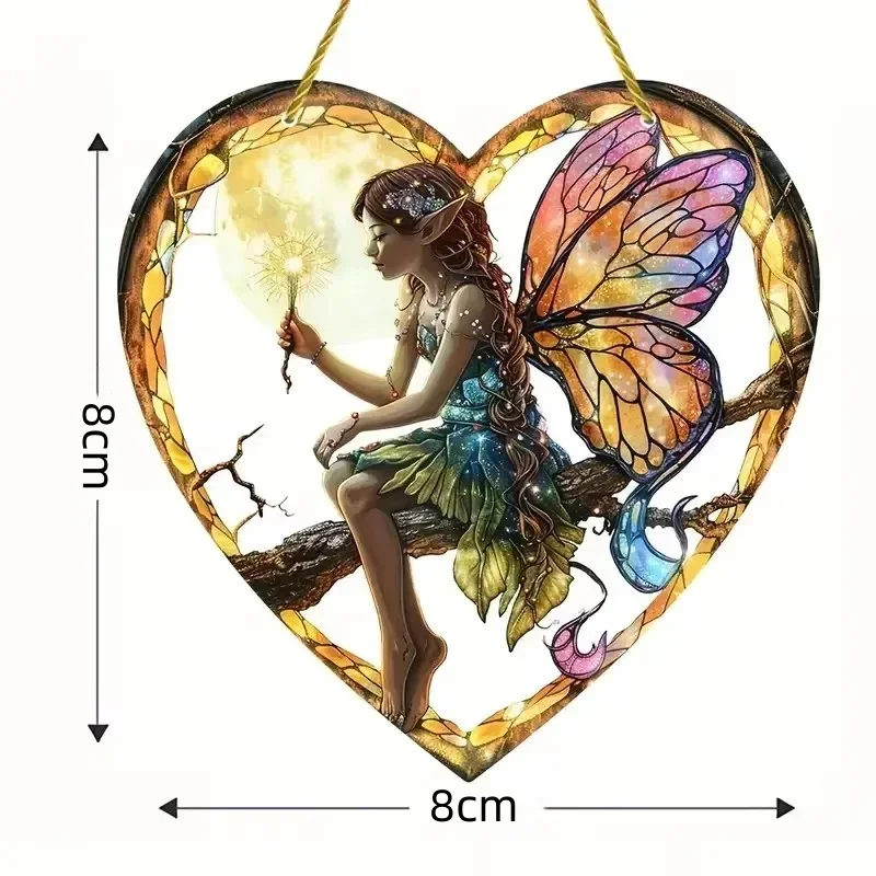 new 1pcs Magical Fairy Magic Night Fairy Suncatcher Stained Glass Acrylic Heart Wall Hanging Home And Garden Outdoor Decorative