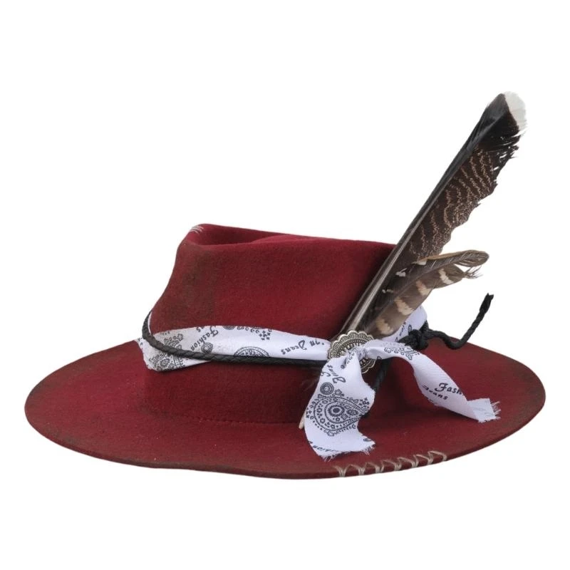 

Элегантная шерстяная шляпа Хомбург, шляпа-федора с экзотической лентой, широкополая шляпа, подарок-сюрприз, шерстяная шляпа для