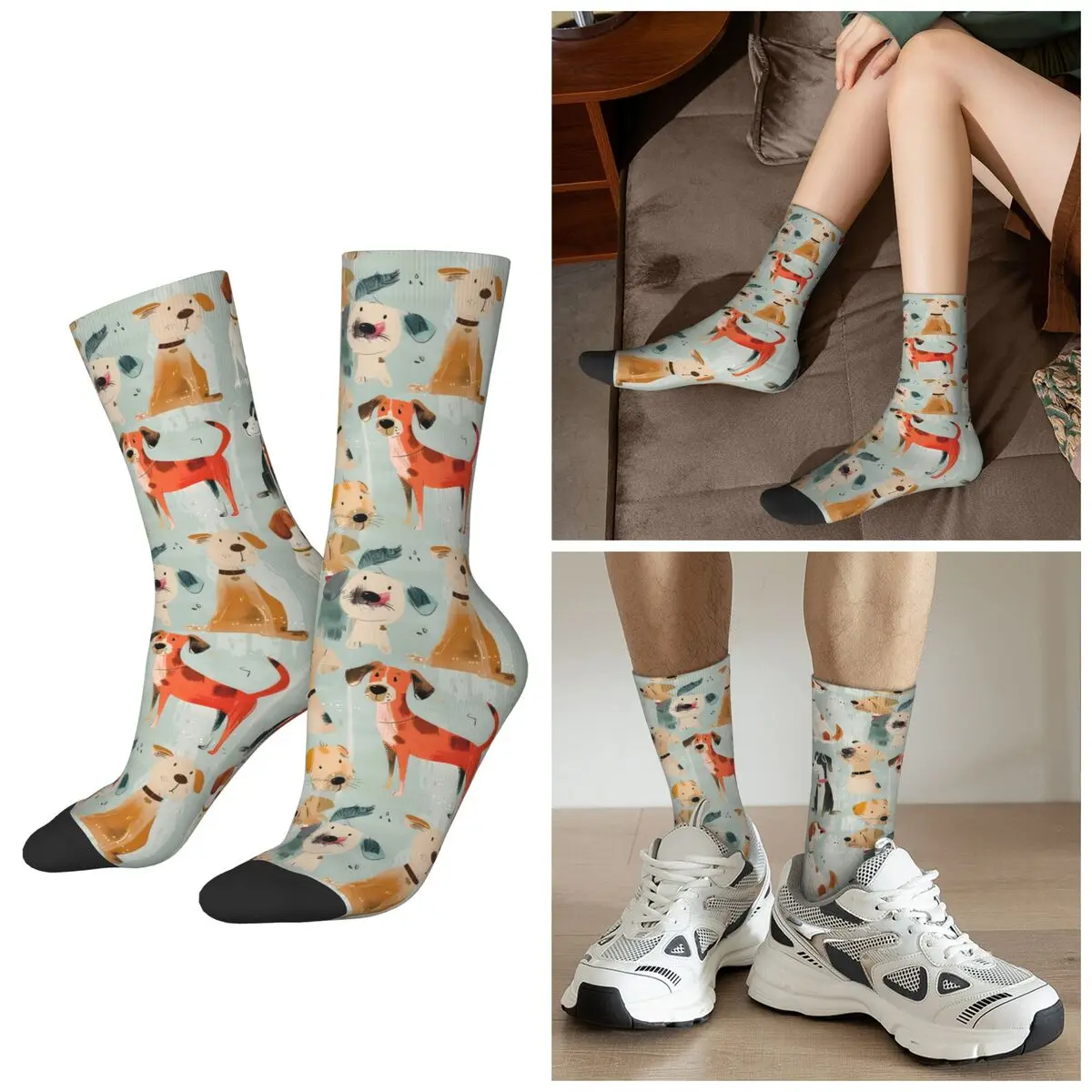 

All Seasons Cartoon Dog Print Socks Harajuku Sport Middle Tube Socks High Quality Stockings for Men Women Valentine's Day Gifts