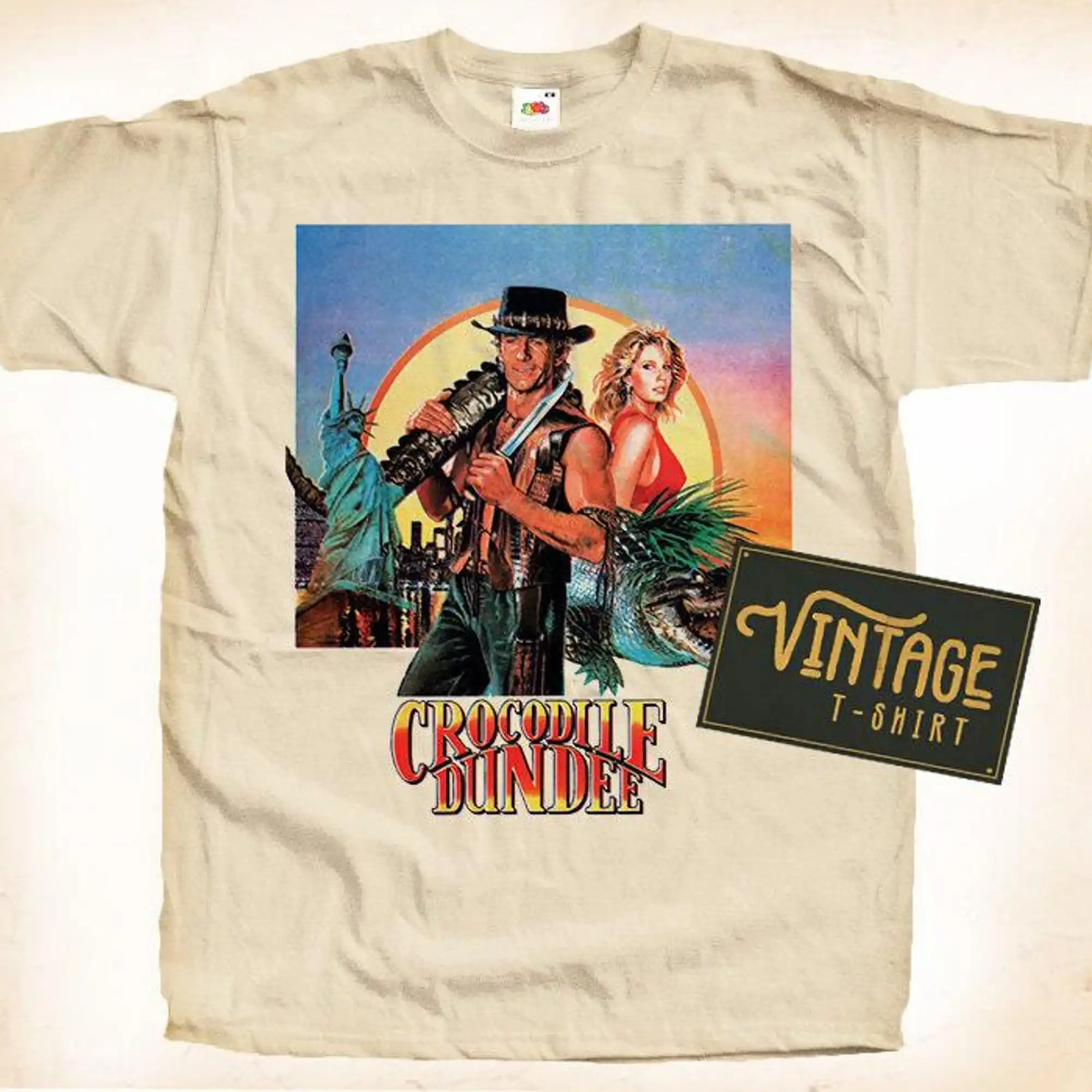 Crocodile Dundee T shirt Tee Natural Vintage Cotton Movie Poster All Sizes S M L XL 2X 3X 4X 5X