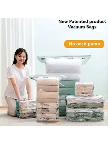 Extra Large No-Pump Vacuum Storage Compression Bags, Practical Space Saver to Store Clothes, Blankets and Bedroom Bedding Neatly