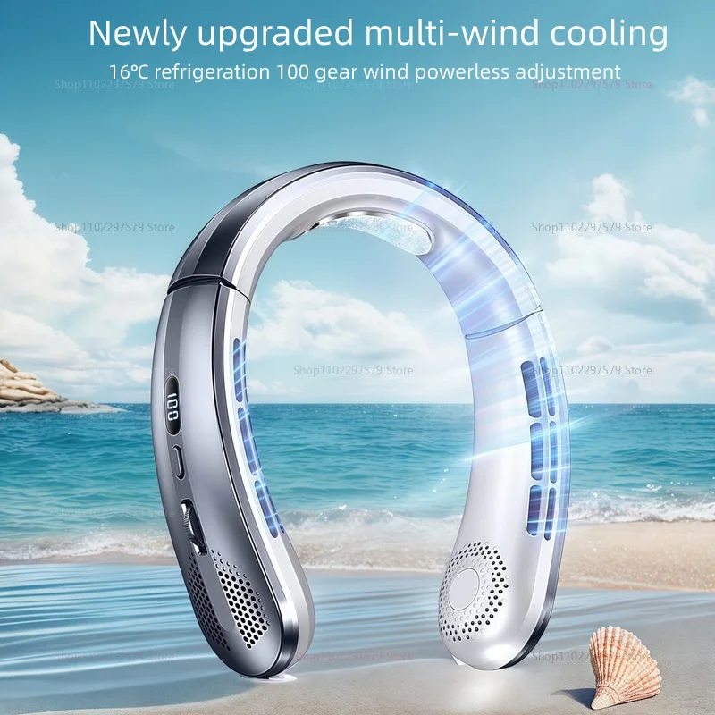 جديد 100 سرعة 5000mAh USB تعليق الرقبة مروحة المحمولة الخالية من الشفرة كتم صغير LED شاشة ديجيتال في الهواء الطلق مروحة صغيرة الرسن الرقبة