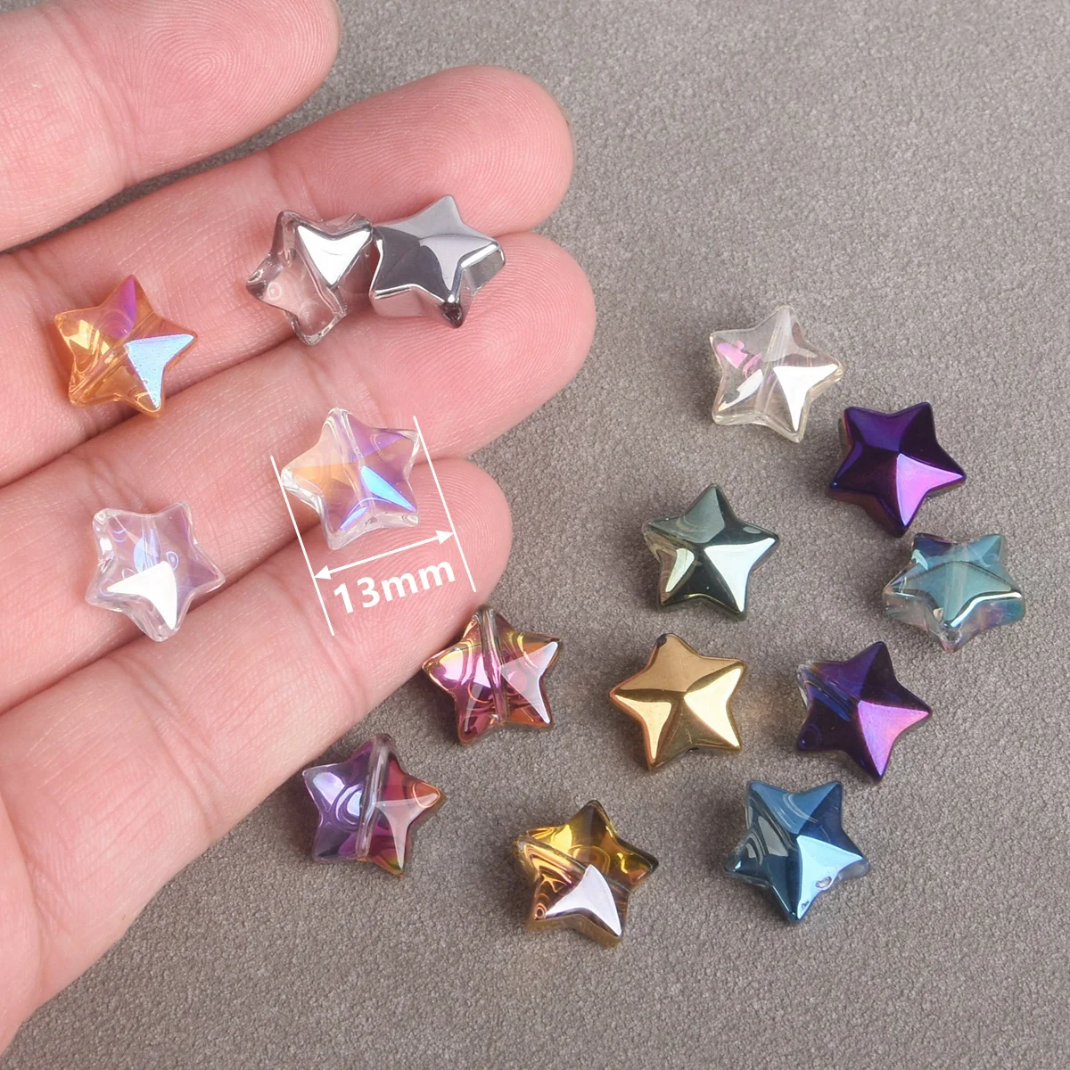 10pcs Shiny Glossy Star 13mm Colorful Crystal Glass Loose Crafts Beads For Jewelry Making DIY Bracelet Earring Findings