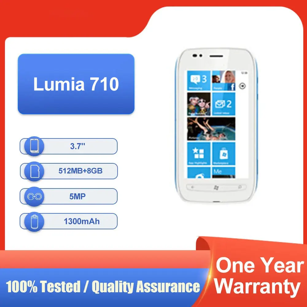 الأصلي مقفلة Lumia 710 شريحة واحدة 8GB ROM 512MB RAM 3.7 "شحن سريع 3G TFT الهاتف المحمول بحالة جيدة