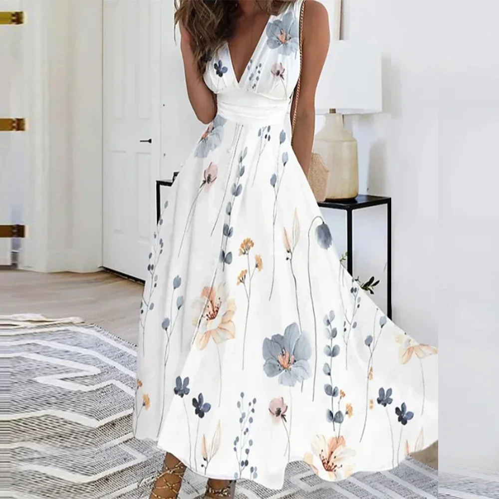 Sexy Floral Print Dress for Women 2024 Summer Elegant Bohemian Long Dresses Female Clothing Vestido Skirt