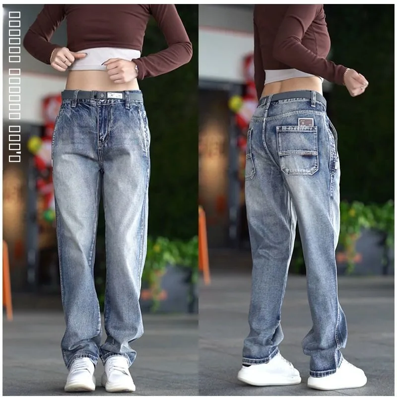 

American Retro Men's Jeans Straight Leg Loose Fit Fashionable Versatile Casual Cotton Blend Wear Resistant All Season