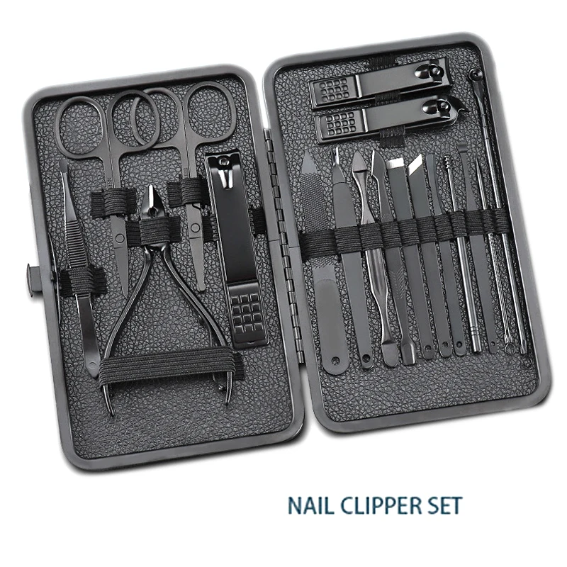 

18 Pcs/Set Black Multifunction Nail Clippers Stainless Steel Manicure Cutter Trimmer Dead Skin Pliers Nail Cutting Pedicure Tool