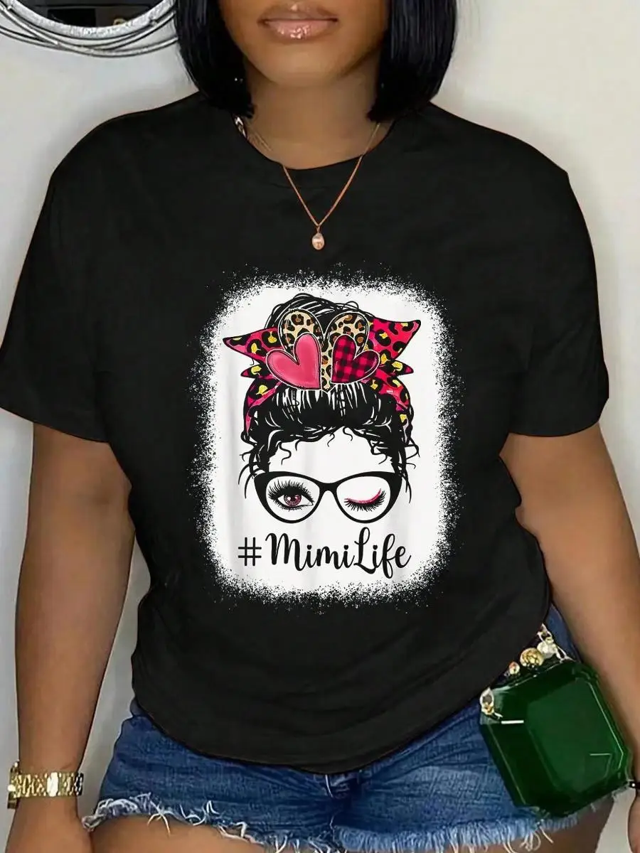 100_ Cotton Messy Bun MIMI Life Bleached MIMILife Mothers Day T-Shirt