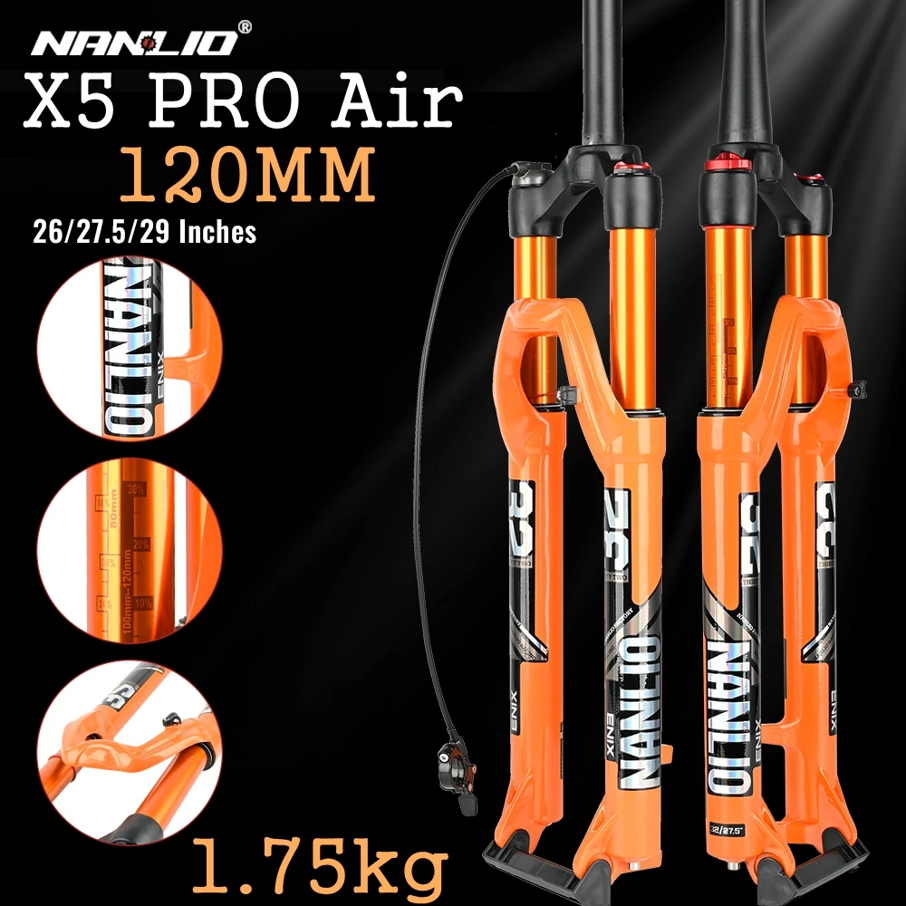

Nanlio X5 Magnesium Alloy Air Suspension MTB Bike Forks - 120mm Lockout Remote Compatible with 26", 27.5", and 29" Bikes