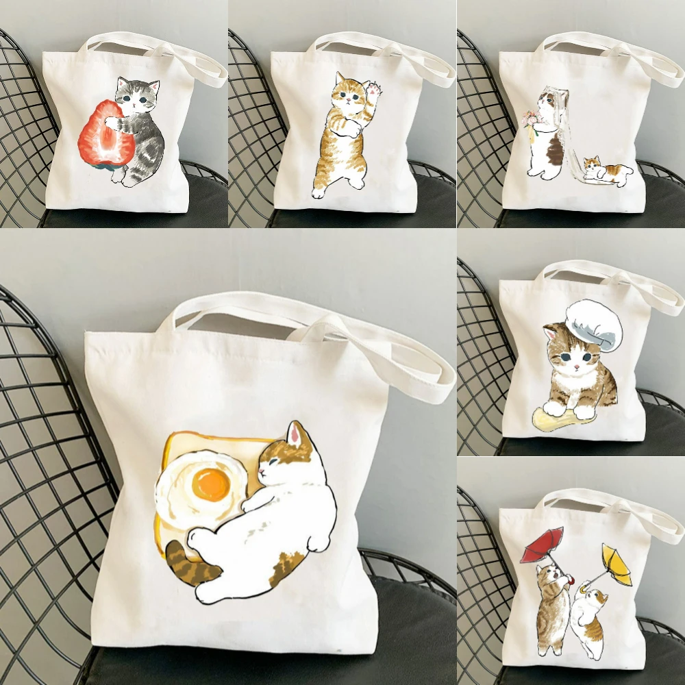 

Холщовая сумка на плечо с игривой тематикой Feline, уникальная экологически чистая сумка с милым кошачьим принтом для продуктов, покупок, работы или путешествий, идея подарка