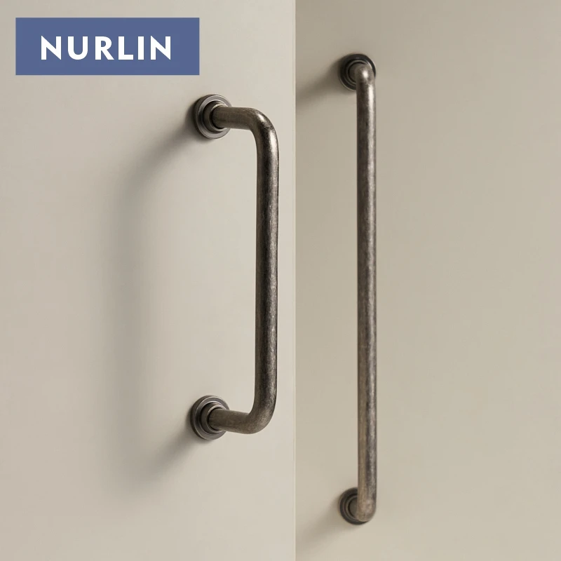 Nurlin Solid Brass Antique Silver Round Arched Handle Cabinet Knobs Wardrobe Door Cloakroom Retro Style Pull