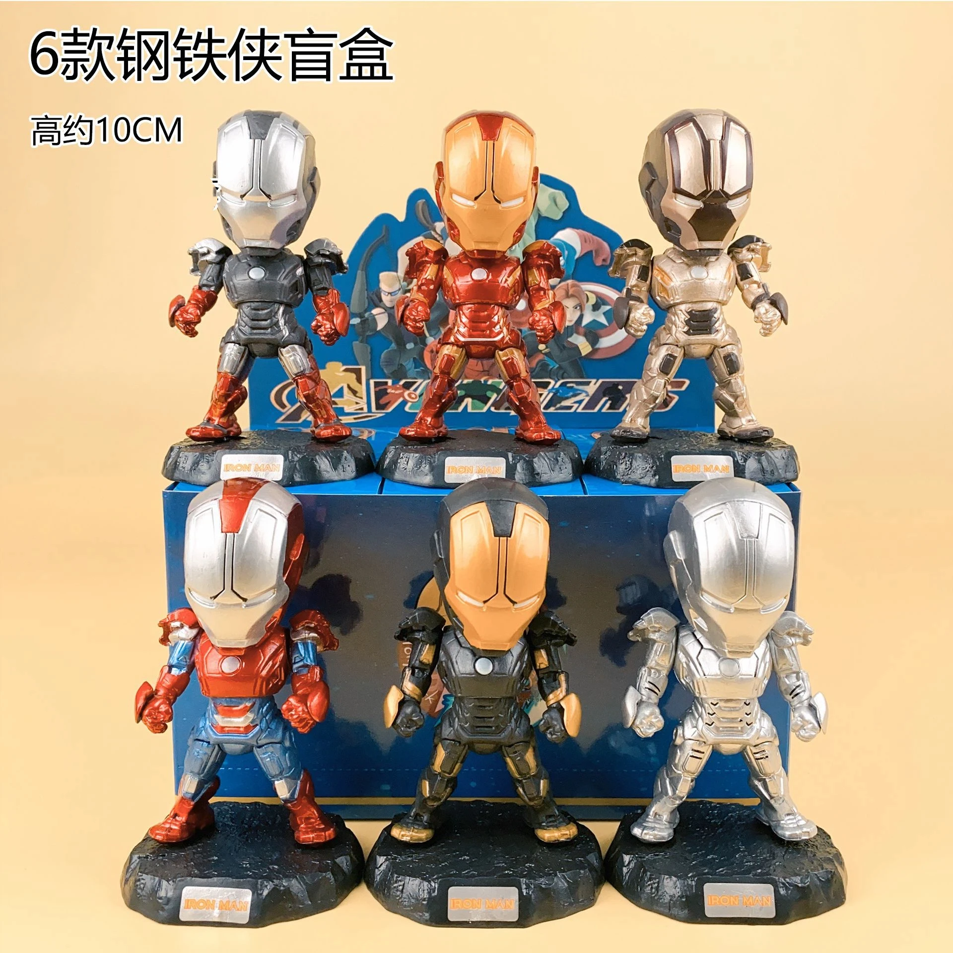 

6pcs/set Anime Iron Man Q Version standing posture Action Figure PVC Model Toys doll Car Decoration Desk Decor Gifts boxed