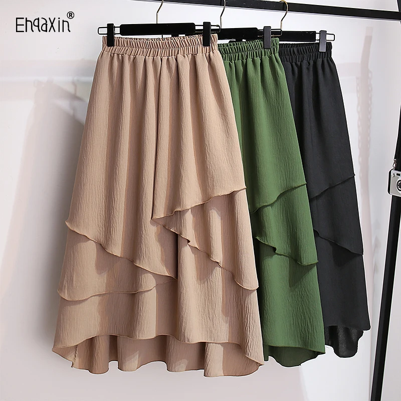 

EHQAXIN 2024 New Summer Women's Skirt Fashion Casual Simple Loose Irregular Ruffle Edge Party Skirt For Ladies L-3XL