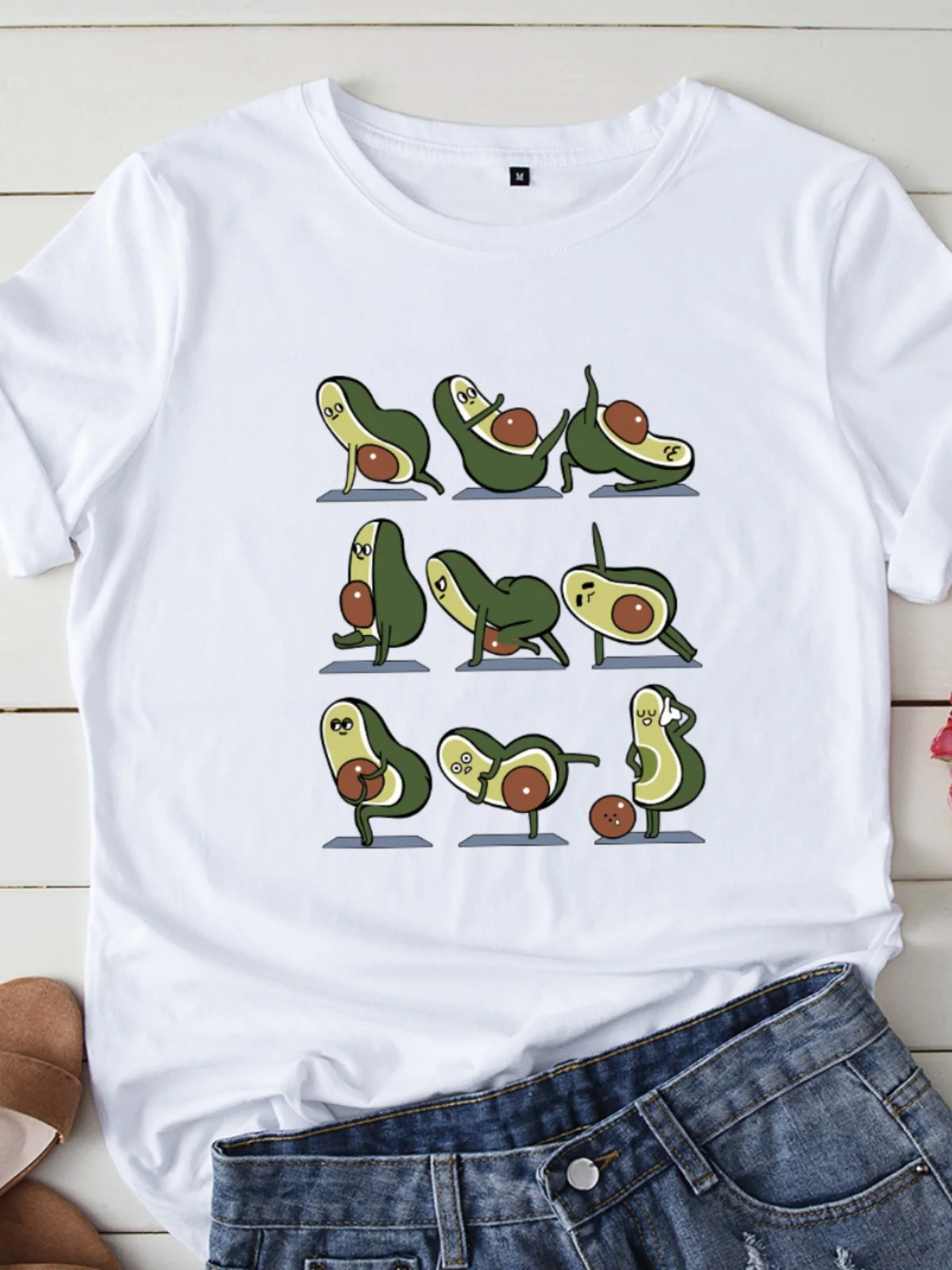 Loose round Ne Yoga T-irt Women's Street Sle ort Sve Printed Cotton Casual Top for 8-24 Years Old