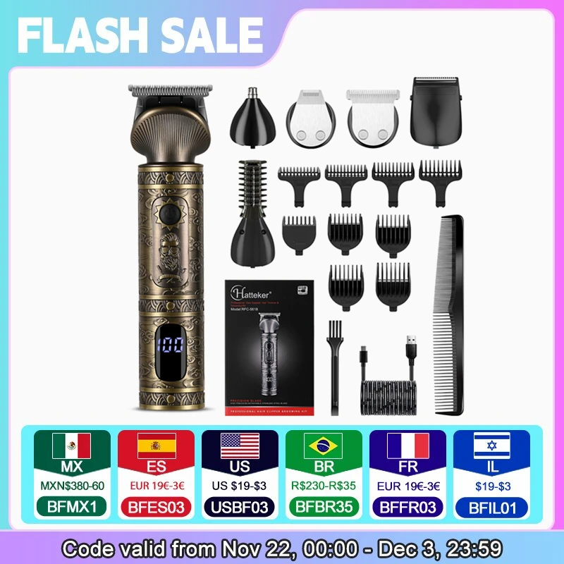 Hatteker 6 in 1 hair clipper set hair trimmer hair cutting machine for man USB charging electric shaver clippe trimmer machine